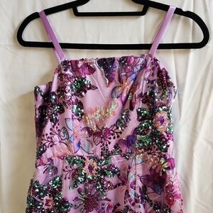 Sequined Size 6 formal Dress.  Lavender Lining, Multicolor Floral Design